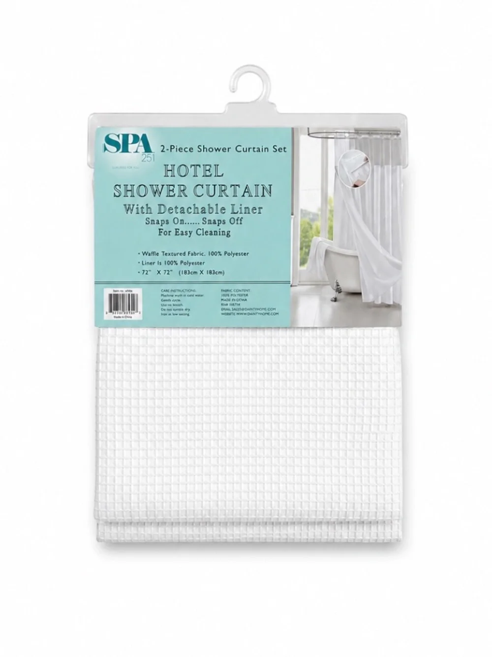 Hotel Style Waffle Weave Shower Curtain SnapIn Liner Mesh Window | 72''x72''